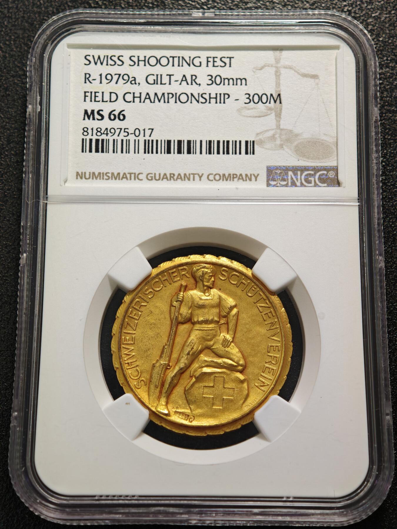 【德藏】世界币章拍卖第152期（拍品征集中~欢迎藏友联系） 1920-30年 瑞士射击节镀金银章  金水十足 射击节系列经典品种 NGC MS66