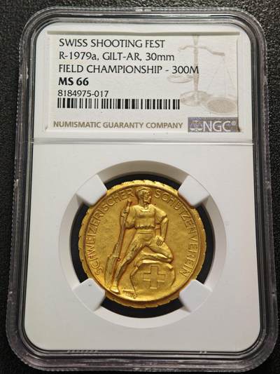 【德藏】世界币章拍卖第152期（拍品征集中~欢迎藏友联系） - 1920-30年 瑞士射击节镀金银章  金水十足 射击节系列经典品种 NGC MS66