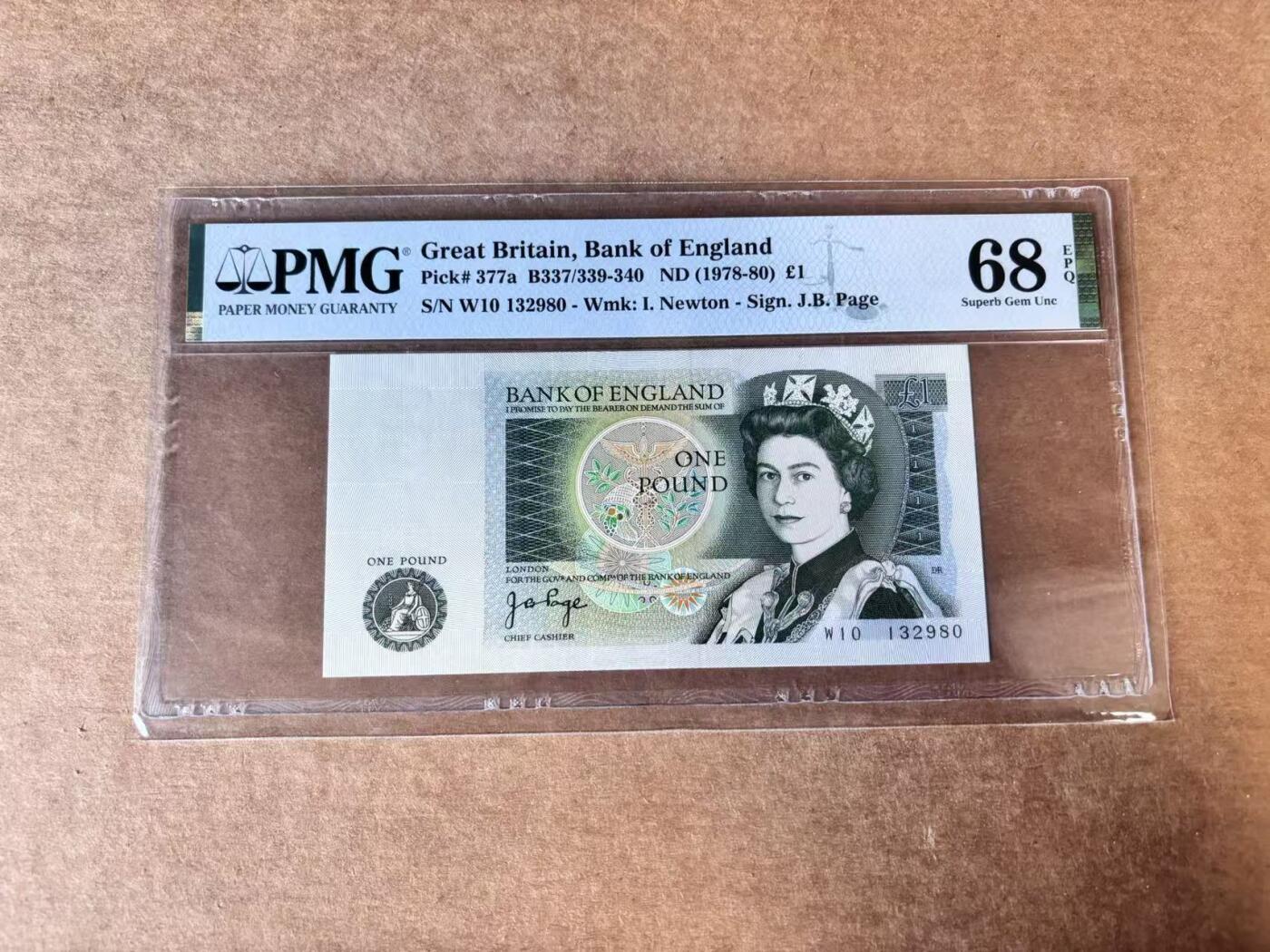 【Blue Auction】世界纸币精拍第747期——18级TOP拍卖/信誉/品质/专业/高效💫 【a版无47】英国 1978-80年1镑  PMG68EPQ 高分