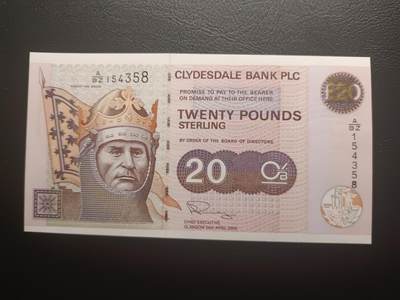 2025十一月第二期，总第200期 - 苏格兰克莱斯戴勒银行2003年20镑UNC，反抗英格兰入侵的罗伯特一世国王和他的戎装骑马像