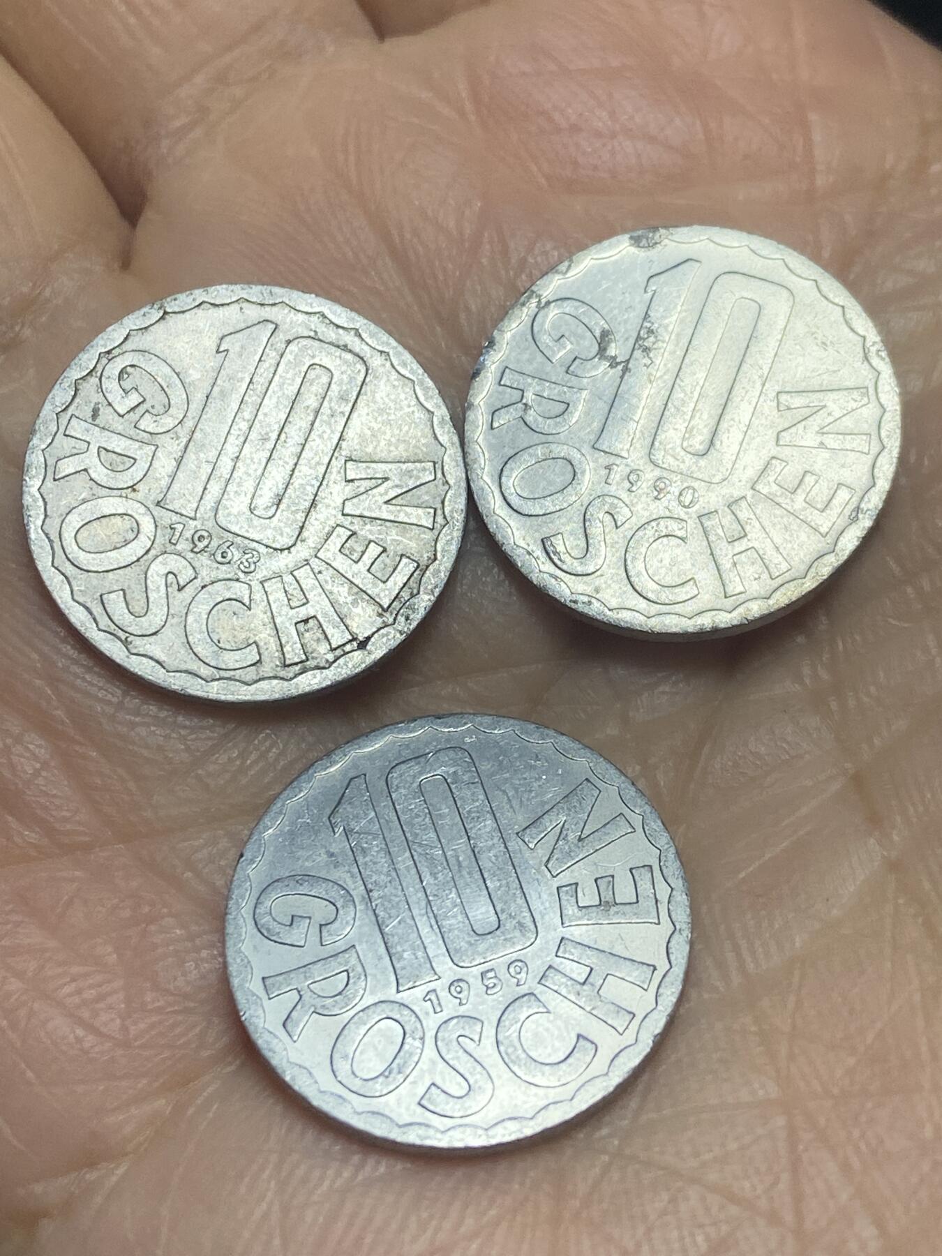 2025年第一百二十四场(总第一百五十场）外国好品散币(免佣金) 奥地利🇦🇹3枚：1959年63年90年10格罗申
