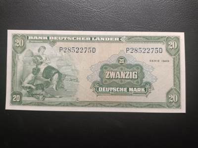 2025十一月第二期，总第200期 - 德国1949版20马克AUNC，后期“德意志国家银行”抬头，铁匠和桂冠女神