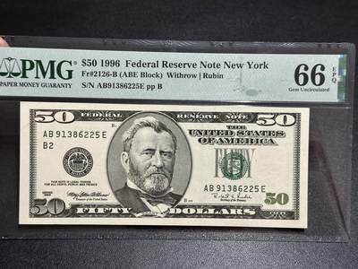 《外钞收藏家》第五百八十二期（精品场）（本平台长期征集拍品、欢迎藏友们联系合作） - 1996年美国大头版50美元 PMG66 无47