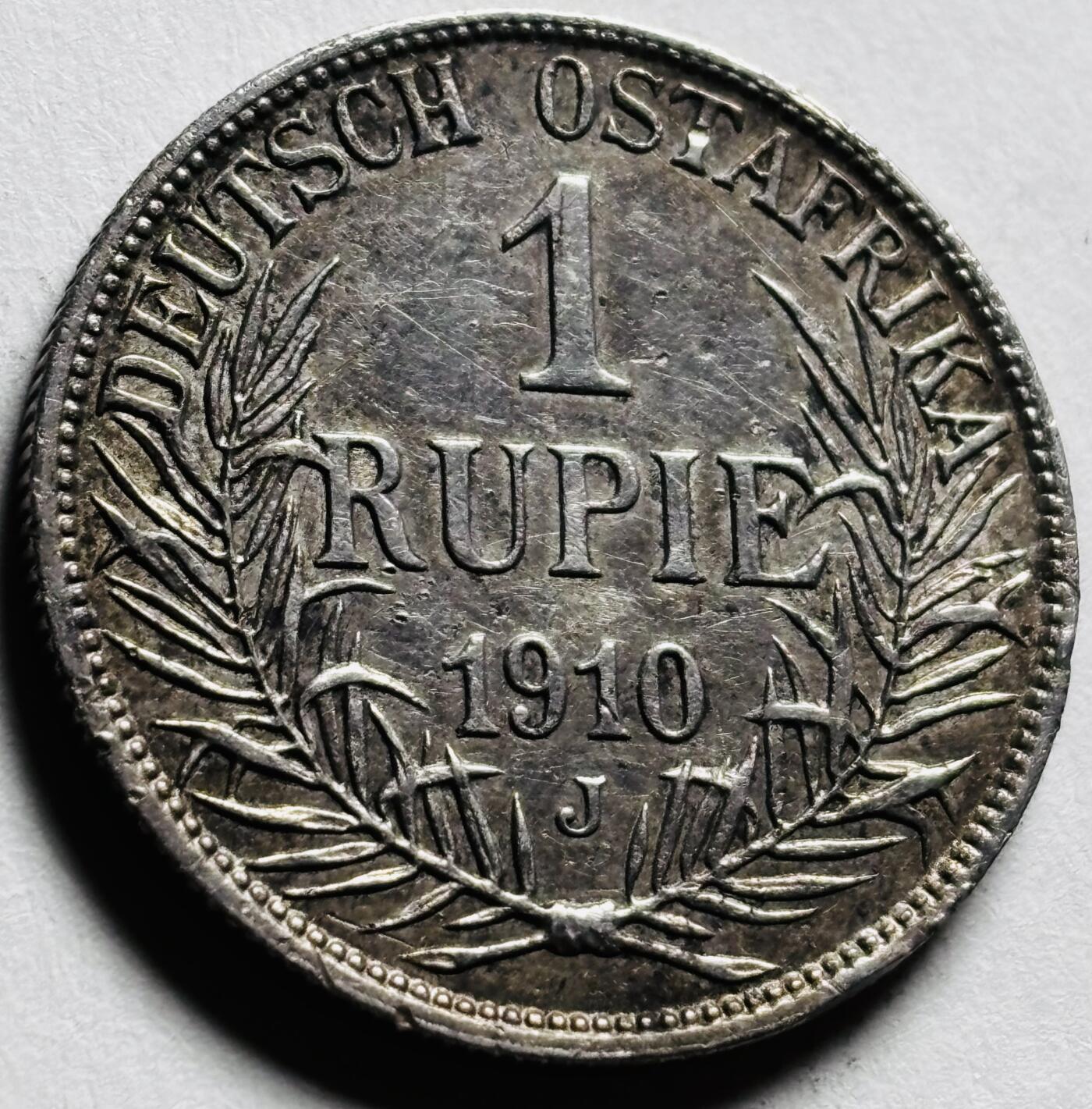 文馨钱币收藏第 279 场，银币，纪念铜章场 长期接收代拍品 好品 1910 年英属东非 1 卢比银币，917 高银