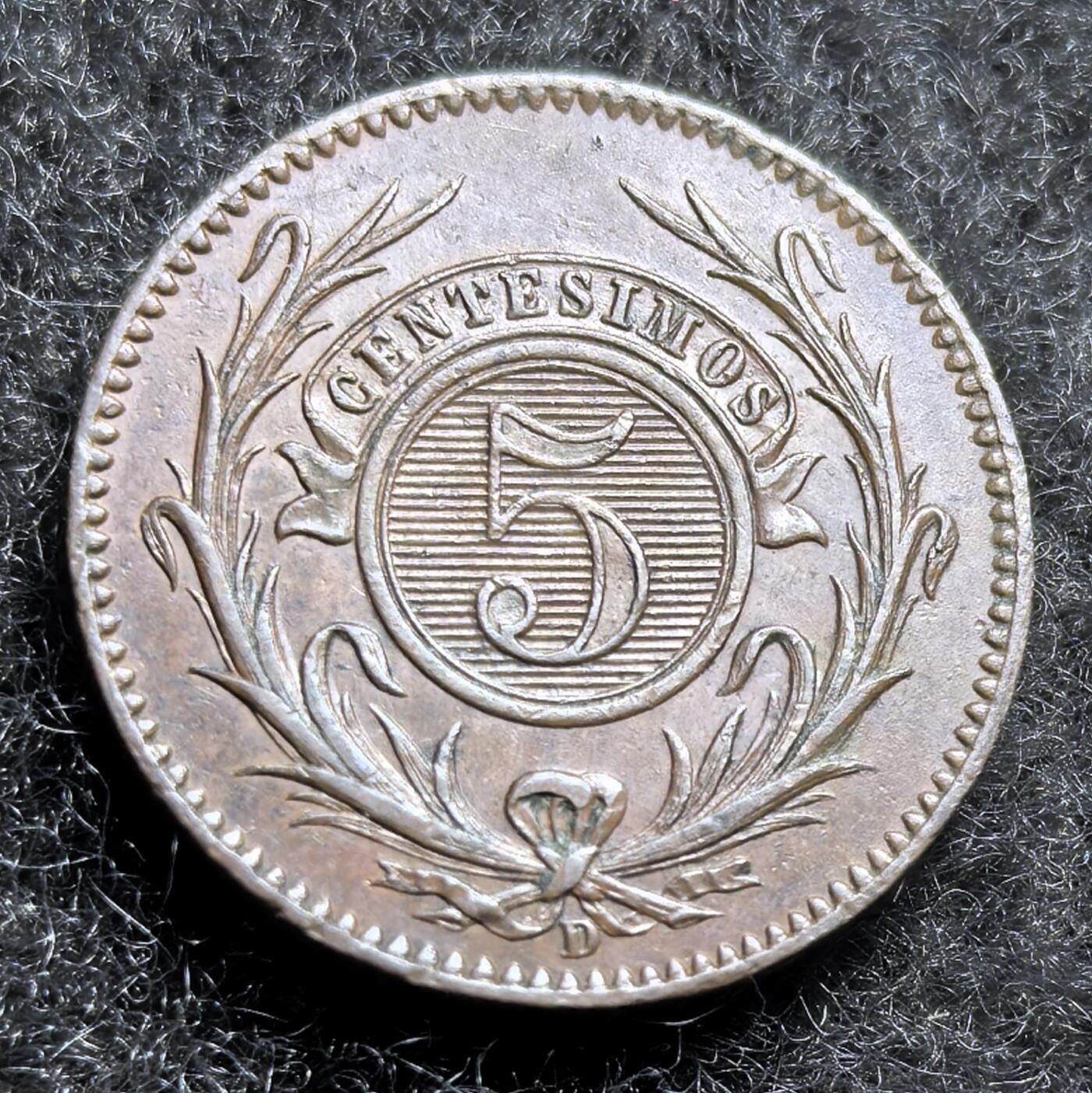 西班牙、丹属西印度、法属殖民地、乌拉圭银币古铜币，周五晚上九点倒数截拍，满百包邮，可寄存半年，喜欢朋友微信扫描二维码可直接参拍 UNC乌拉圭1857年5分，km8