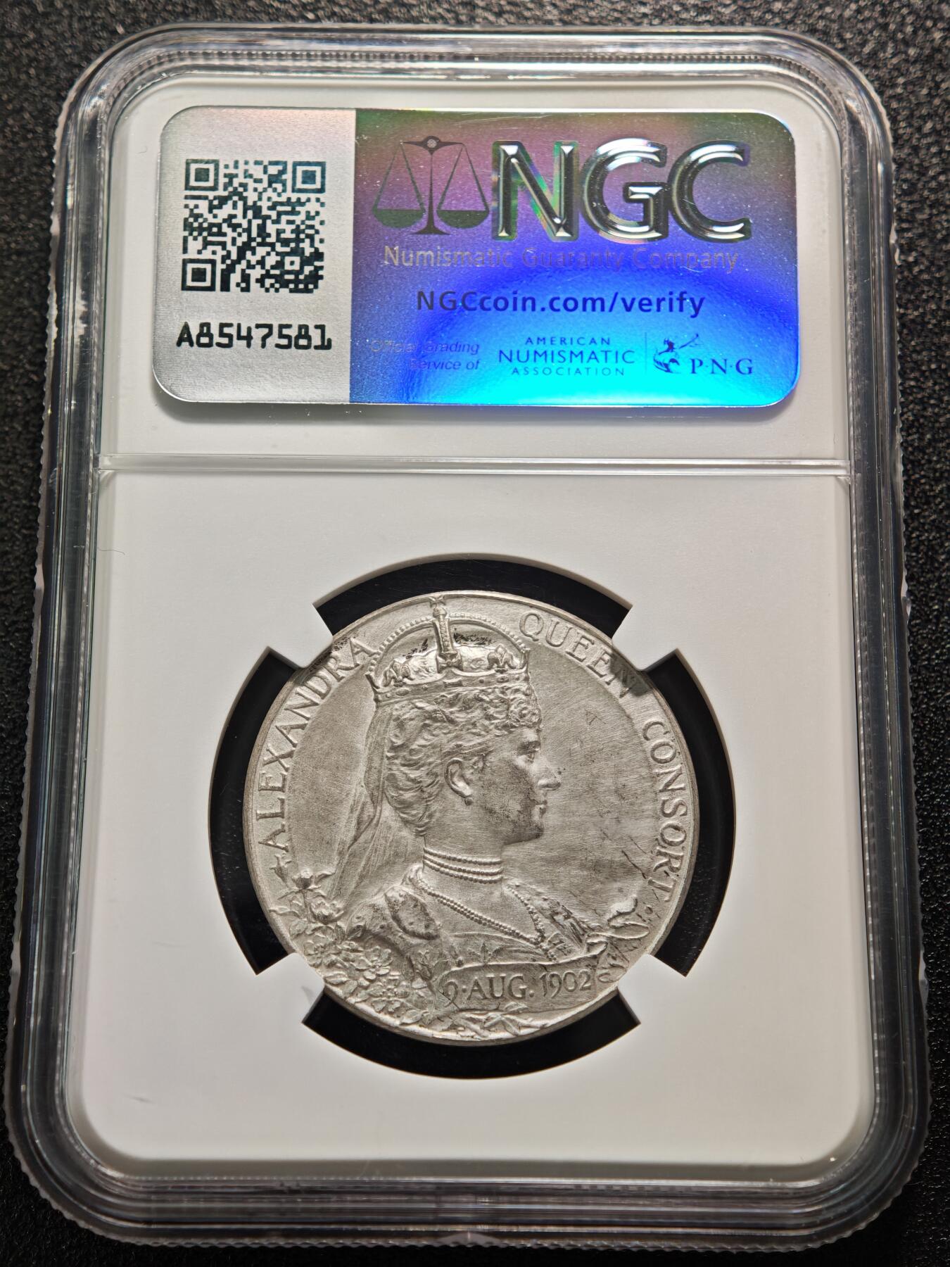 【德藏】世界币章拍卖第152期（拍品征集中~欢迎藏友联系） 1902年 英国爱德华七世加冕纪念银章 经典品种 人物肖像刻画传神 NGC MS62 (人物简介请看拍品介绍)