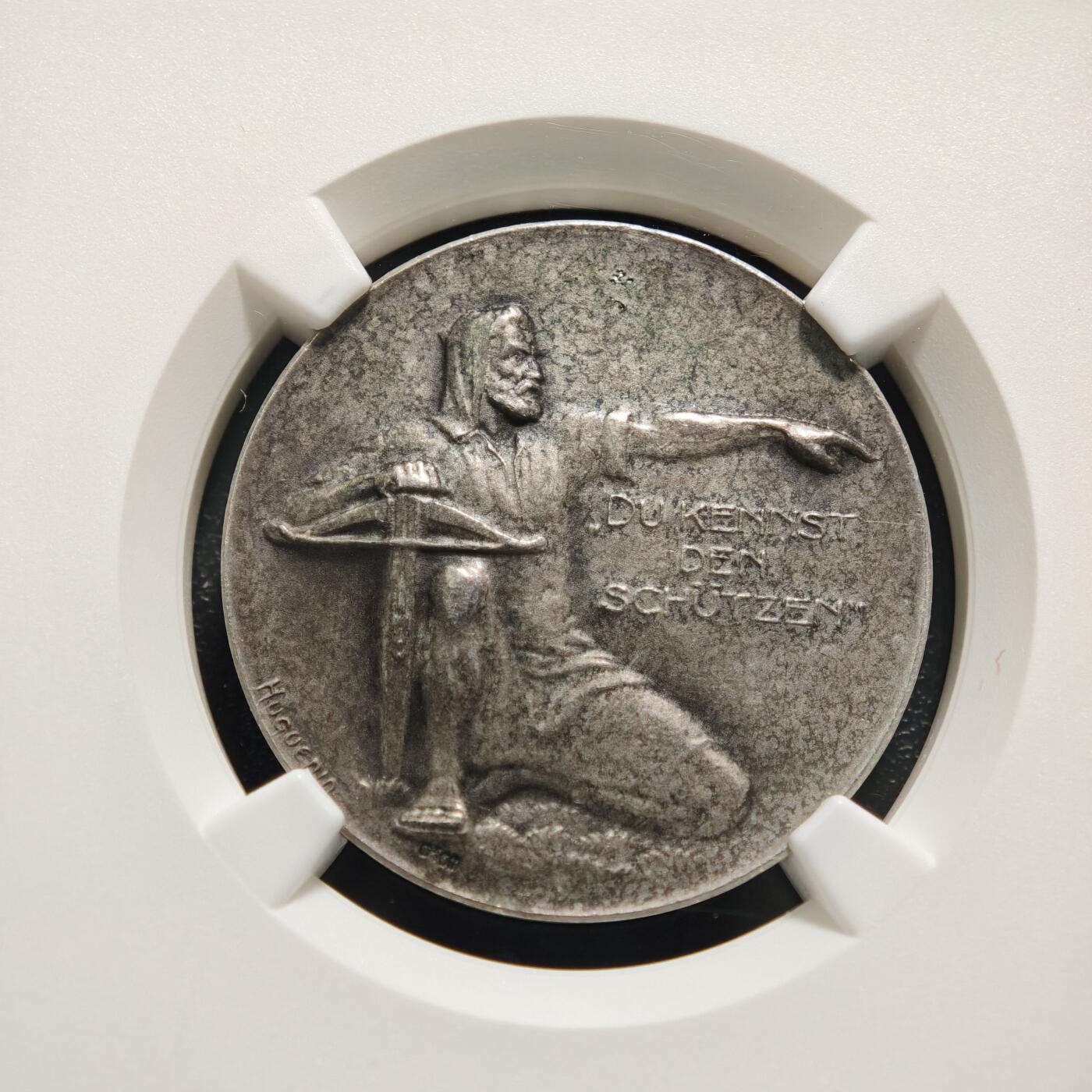 【德藏】世界币章拍卖第152期（拍品征集中~欢迎藏友联系） 1924年 瑞士阿尔高州阿劳射击节银章  磨砂质感 鹰徽细腻 整体包浆搭配图案映衬出十足朦胧感 NGC MS64