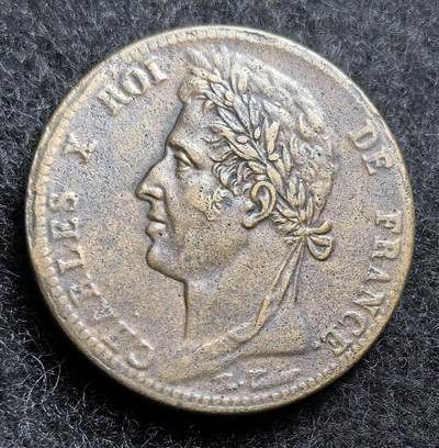 西班牙、丹属西印度、法属殖民地、乌拉圭银币古铜币，周五晚上九点倒数截拍，满百包邮，可寄存半年，喜欢朋友微信扫描二维码可直接参拍 - 法属殖民地查理十世时期1829年10分km11.1