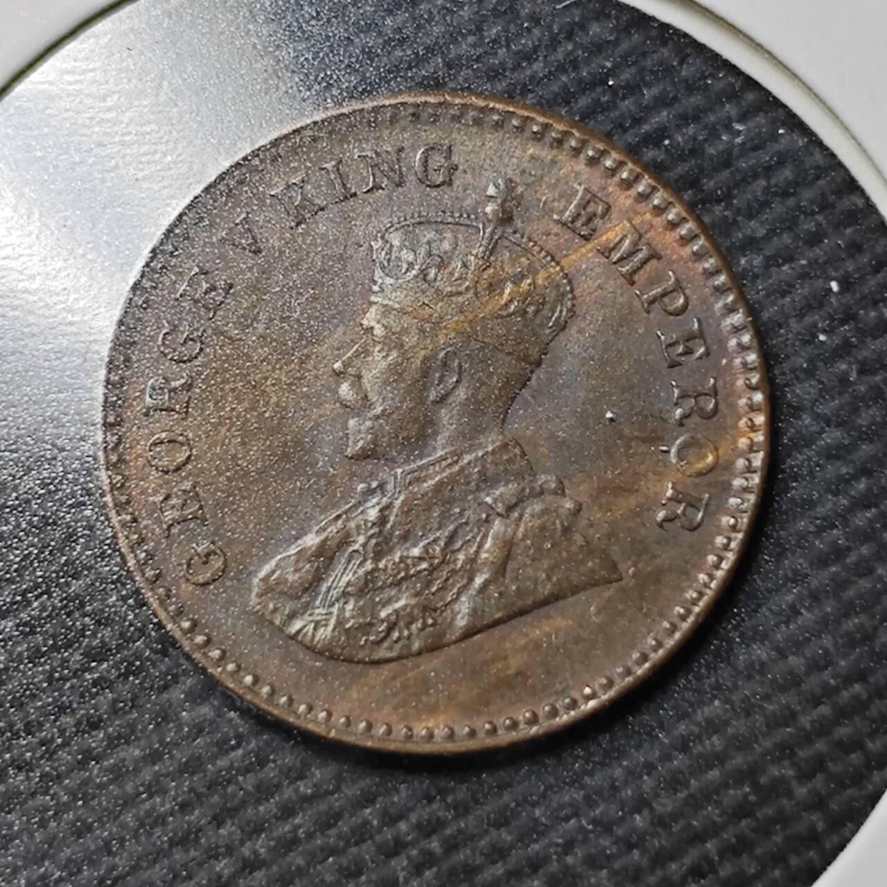 KK钱币收藏小铺  第365场  2月预留时间 周末发货  1929英属印度1/12安娜铜币