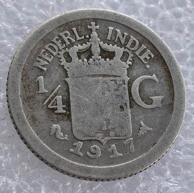  外国优质老铜币银币，周六九点倒数截拍，满百包邮，可寄存半年，喜欢朋友微信扫描二维码可直接参拍 - 荷属东印度1917年1/4盾银币