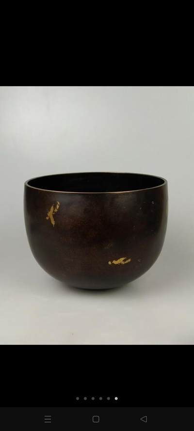 清代晚期:【僧磬 铜钵】撒金纯铜、为高僧外出化缘与做法事所用、保存完整、尺寸重量如图！ - 清代晚期:【僧磬 铜钵】撒金纯铜、为高僧外出化缘与做法事所用、保存完整、尺寸重量如图！