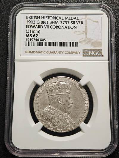 【德藏】世界币章拍卖第152期（拍品征集中~欢迎藏友联系） - 1902年 英国爱德华七世加冕纪念银章 经典品种 人物肖像刻画传神 NGC MS62 (人物简介请看拍品介绍)