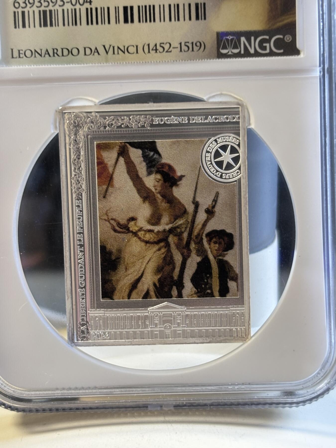 第181期拍卖  2023年法国10欧精制纪念彩色银币 自由指引人民NGC PF69 特殊蒙娜丽莎标，999银，22.2克