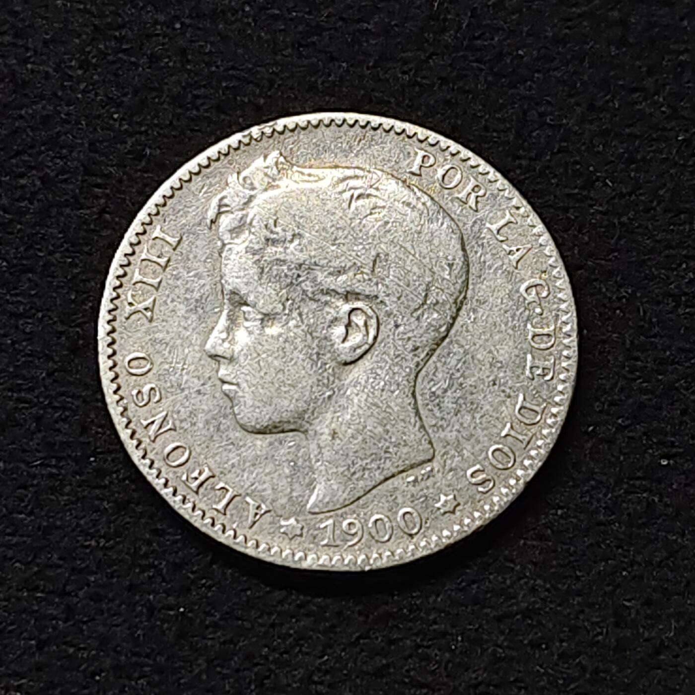 【全场包邮】纯粹捡漏拍474场（免费代拍第11场） 西班牙1900年阿方索十三世1比塞塔银币