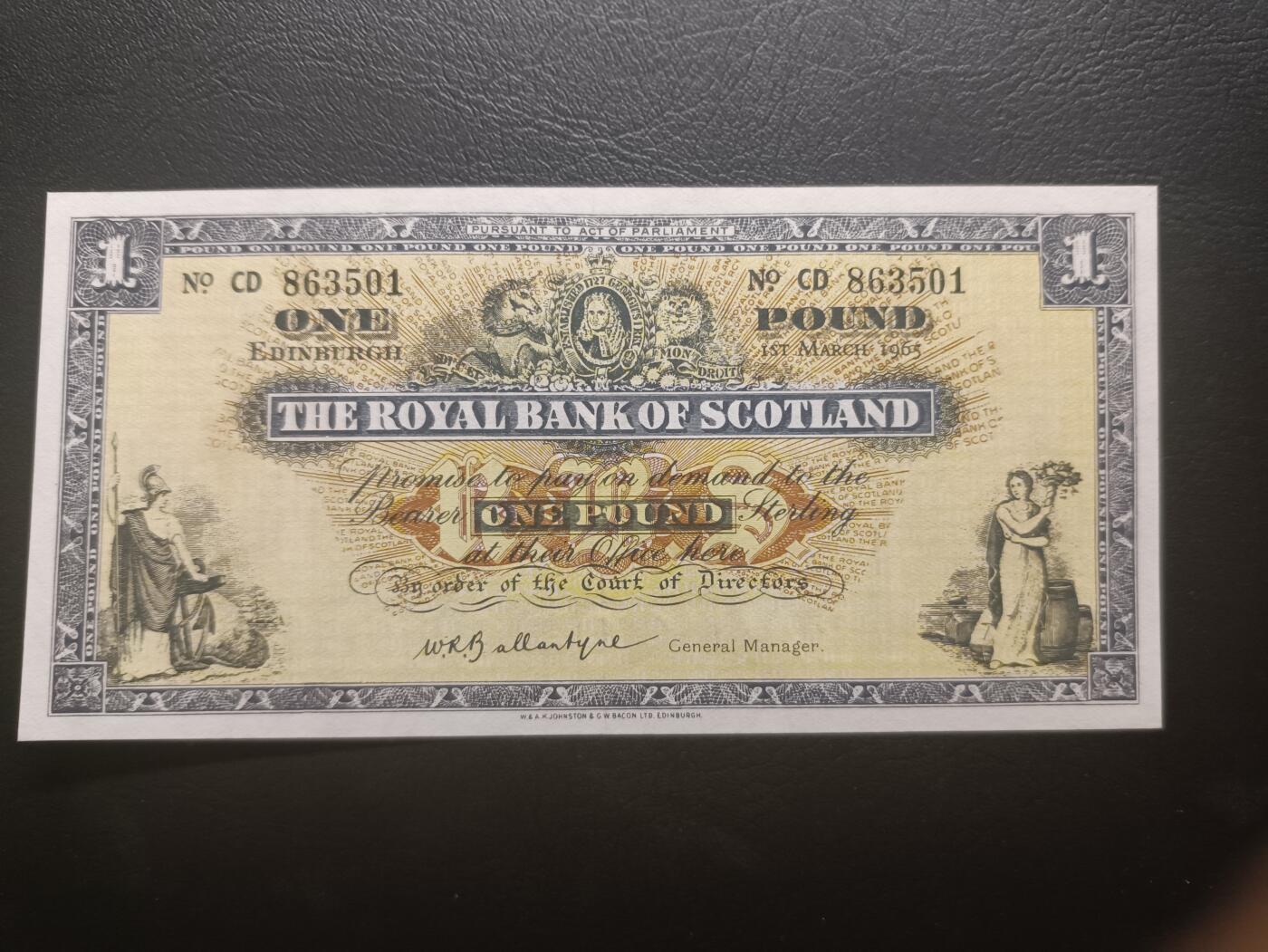 2025十一月第二期，总第200期 苏格兰皇家银行1965年UNC-无47，不列颠女神和拿花女神/爱丁堡和格拉斯哥的分行