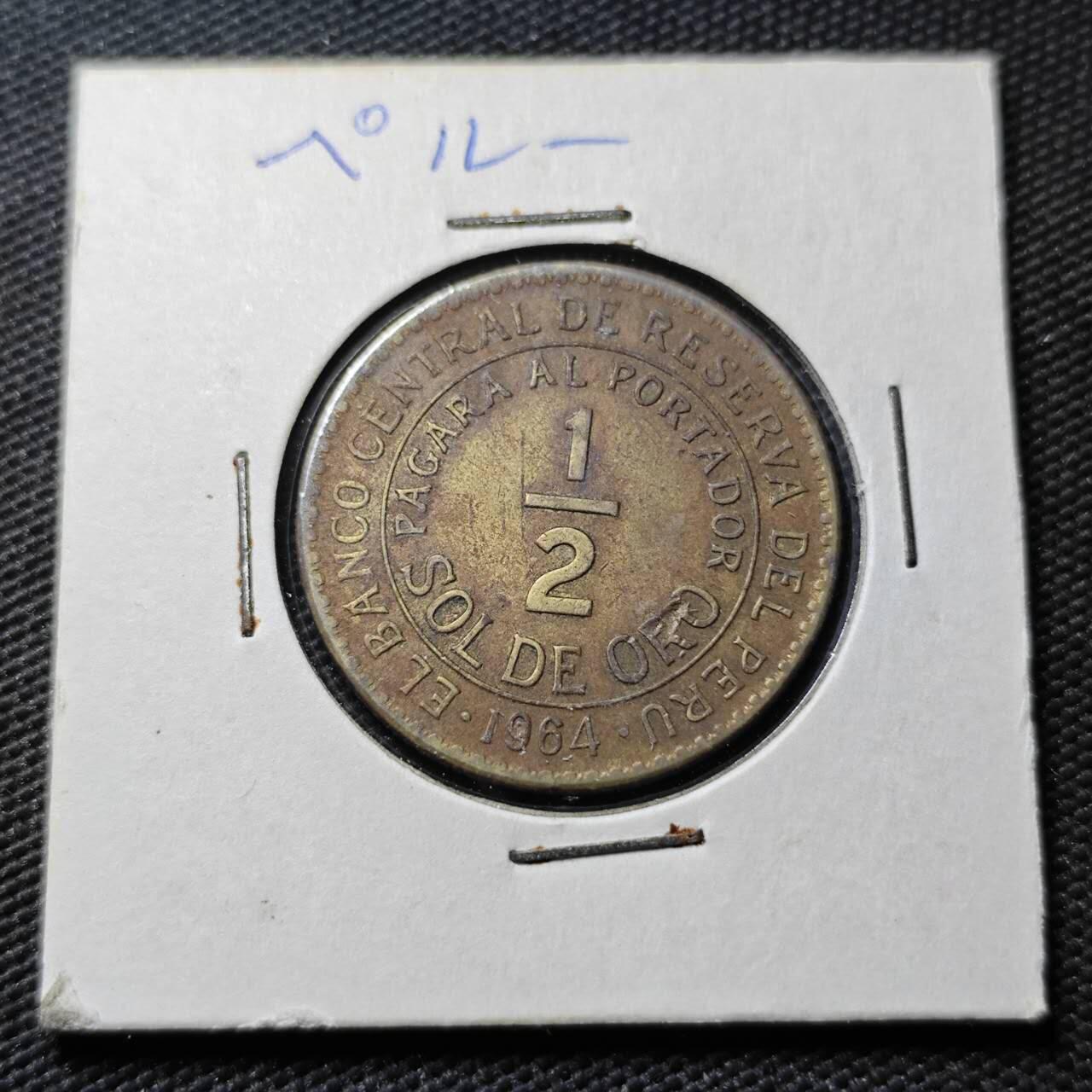 KK钱币收藏小铺  第365场  2月预留时间 周末发货  1964秘鲁1/2索尔铜币