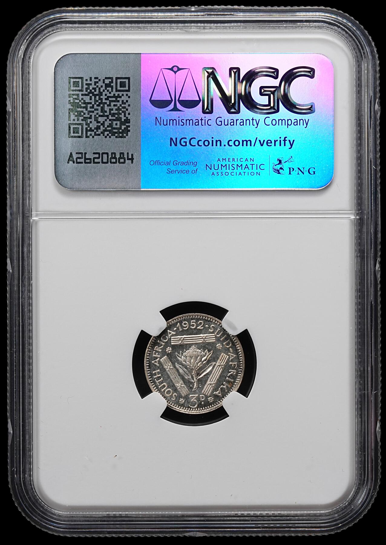 修遠堂世界钱币第九十二期 NGC PF66 1952年南非3便士精制银币