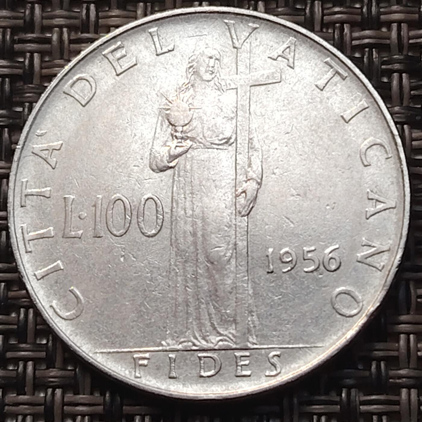 布加迪🐬～世界钱币(上海)🌾第 258 期 /  各国套币和散币 梵蒂冈🇻🇦 1956年 100里拉 