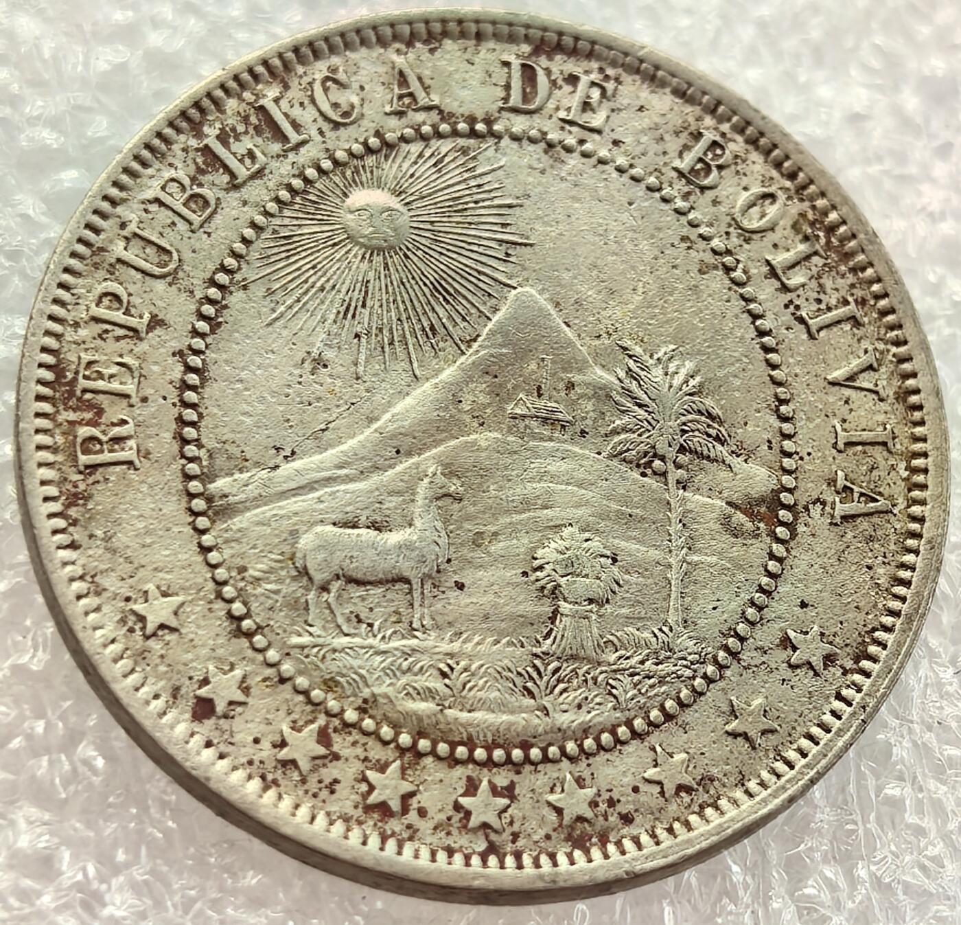  外国优质老铜币银币，周六九点倒数截拍，满百包邮，可寄存半年，喜欢朋友微信扫描二维码可直接参拍 玻利维亚1908年10分