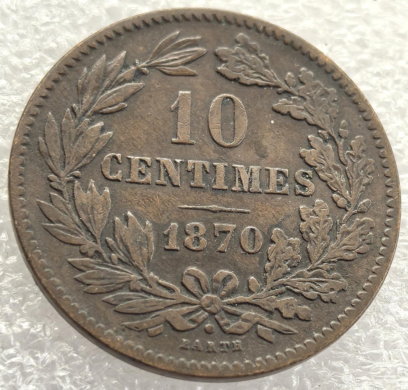  外国优质老铜币银币，周六九点倒数截拍，满百包邮，可寄存半年，喜欢朋友微信扫描二维码可直接参拍 卢森堡1870年10分