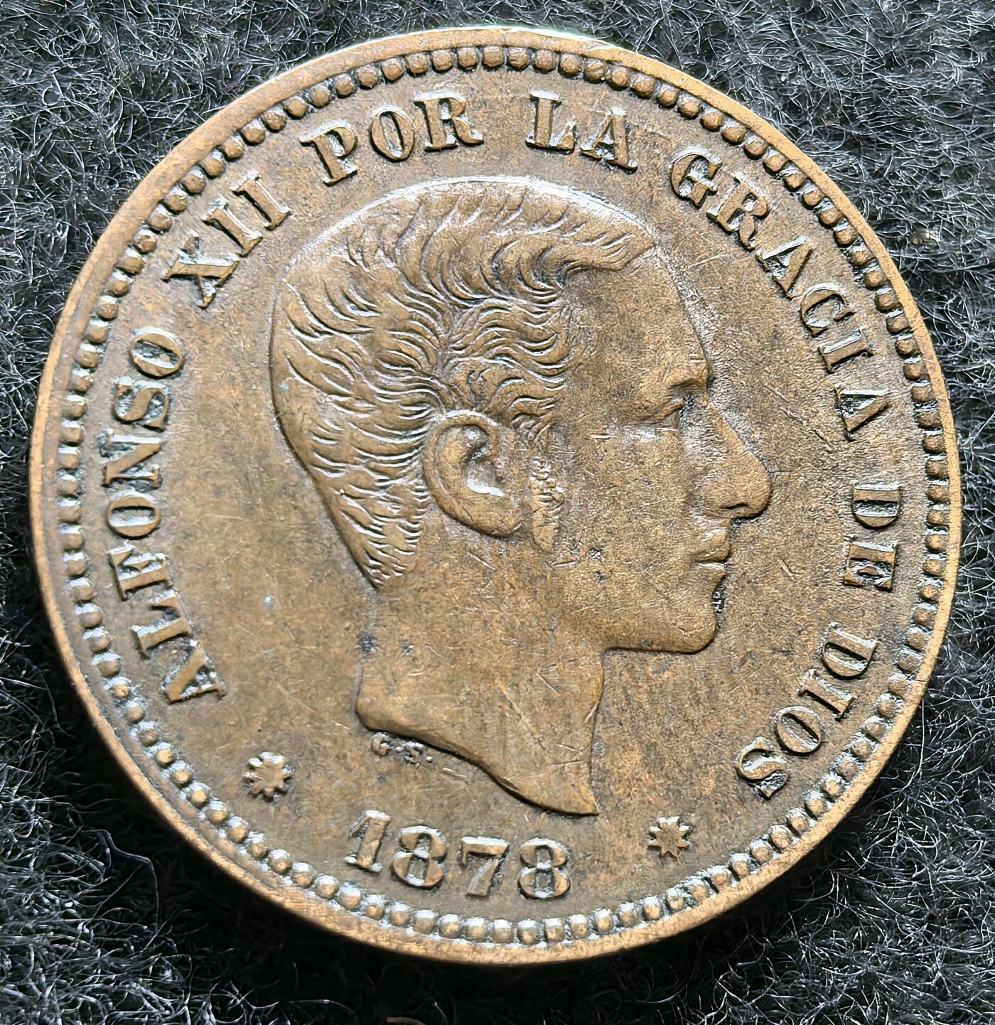 西班牙、丹属西印度、法属殖民地、乌拉圭银币古铜币，周五晚上九点倒数截拍，满百包邮，可寄存半年，喜欢朋友微信扫描二维码可直接参拍 UNC品相西班牙1878年5分，km674