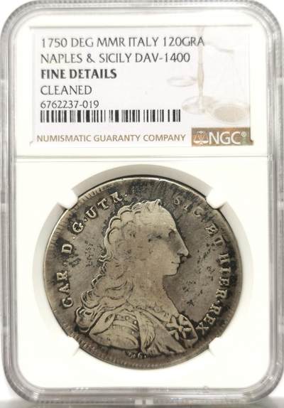 博洋堂“物美丰成”11月精品专场暨第145期（全场包邮） - NGC Fine 意大利那不勒斯与西西里1750年120G大银币，稀见品种