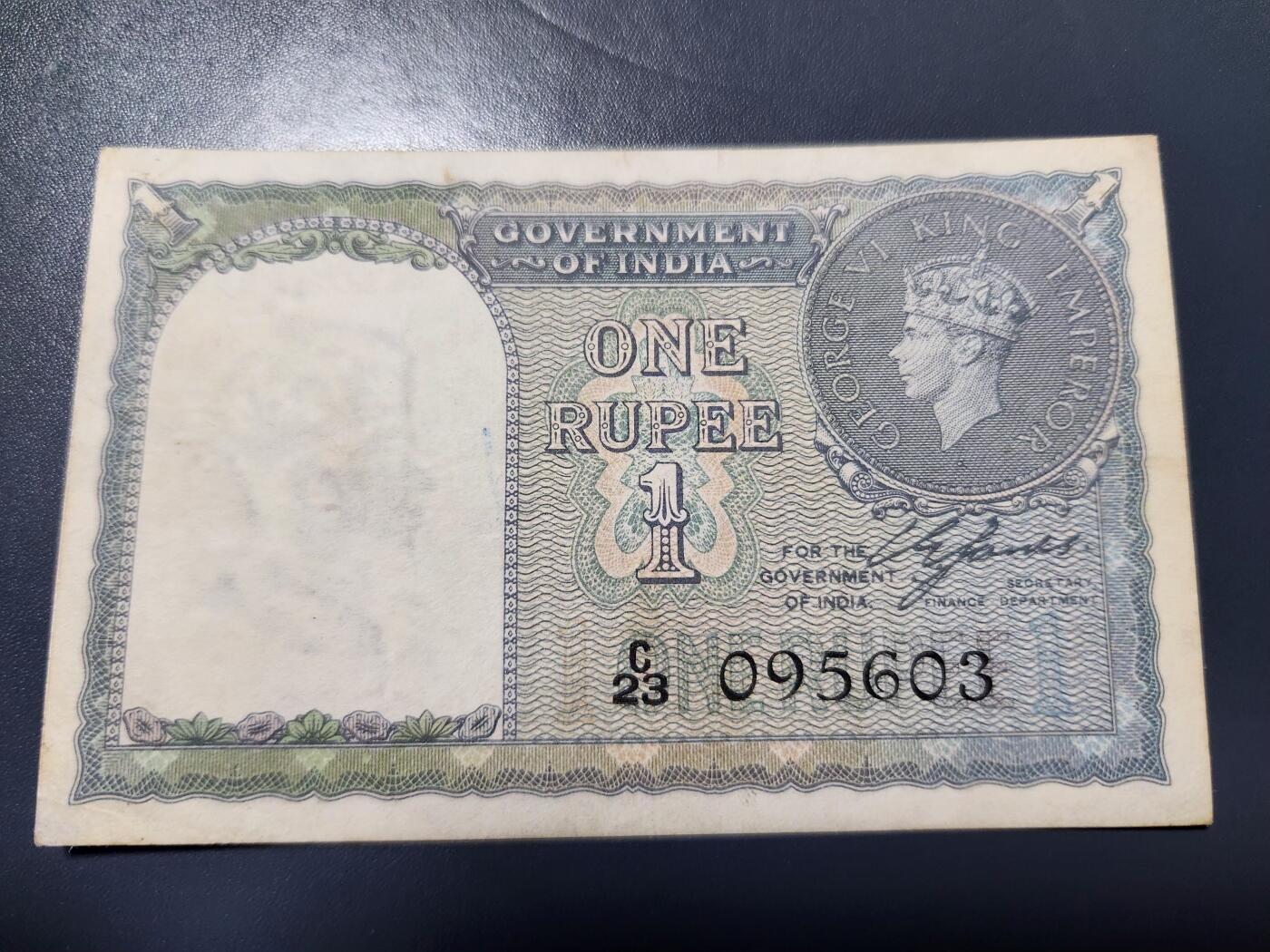 11月9号晚上8点 外国纸币自动截拍第54场 印度1940年1卢比 首版黑号 稀少