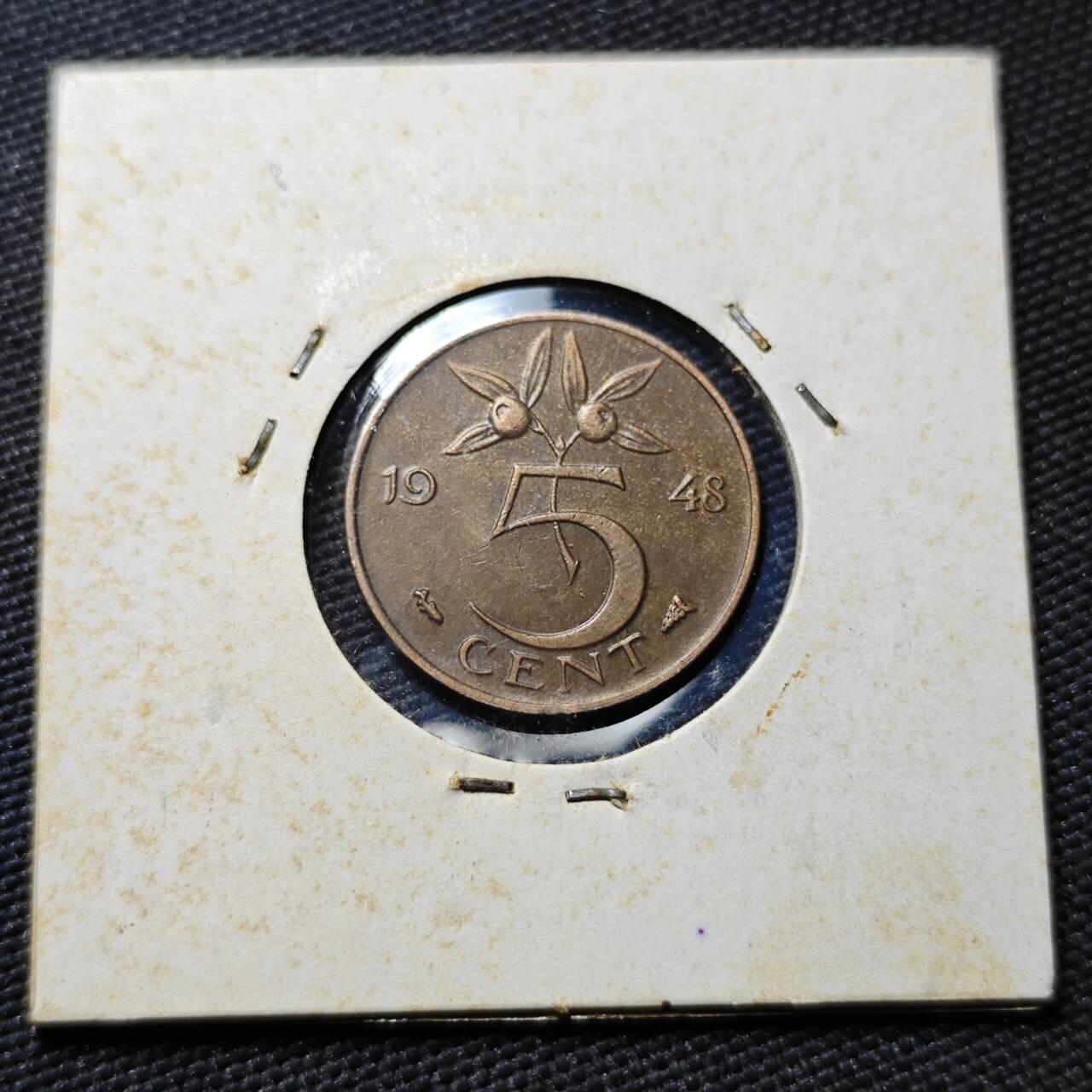 KK钱币收藏小铺  第365场  2月预留时间 周末发货  1948荷兰5分