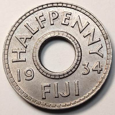 布加迪🐬～世界钱币(上海)🌾第 258 期 /  各国套币和散币 - 英属斐济🇫🇯 1934年 1/2便士 乔治五世