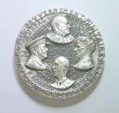 【艺术】法国艺术大章 二战盟军瓜分德国朱可夫艾森豪威尔蒙哥马利柯尼希 高浮雕精制超大镀银章 68MM厚6MM 206克 - 【艺术】法国艺术大章 二战盟军瓜分德国朱可夫艾森豪威尔蒙哥马利柯尼希 高浮雕精制超大镀银章 68MM厚6MM 206克