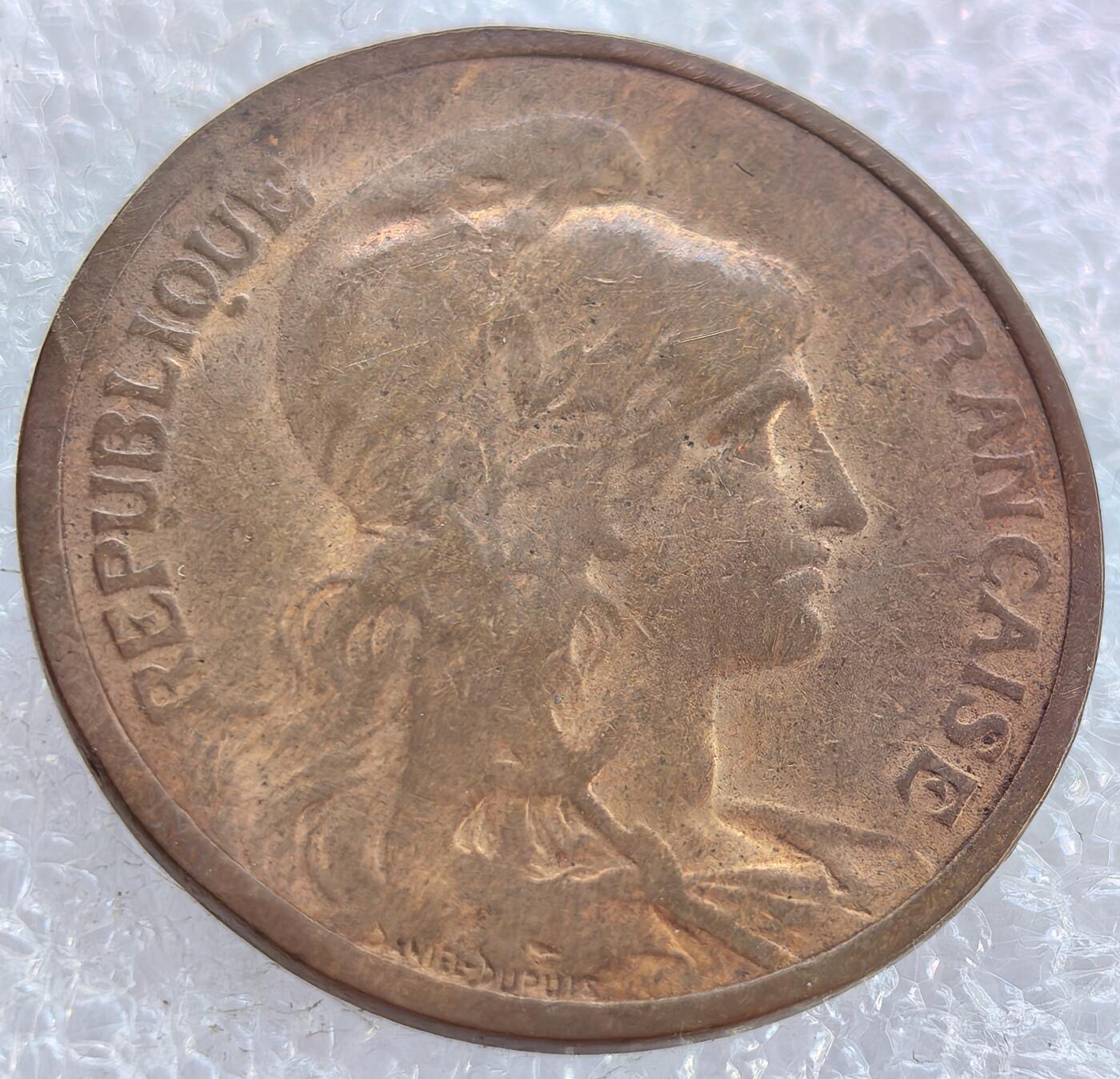  外国优质老铜币银币，周六九点倒数截拍，满百包邮，可寄存半年，喜欢朋友微信扫描二维码可直接参拍 法国1908年5分