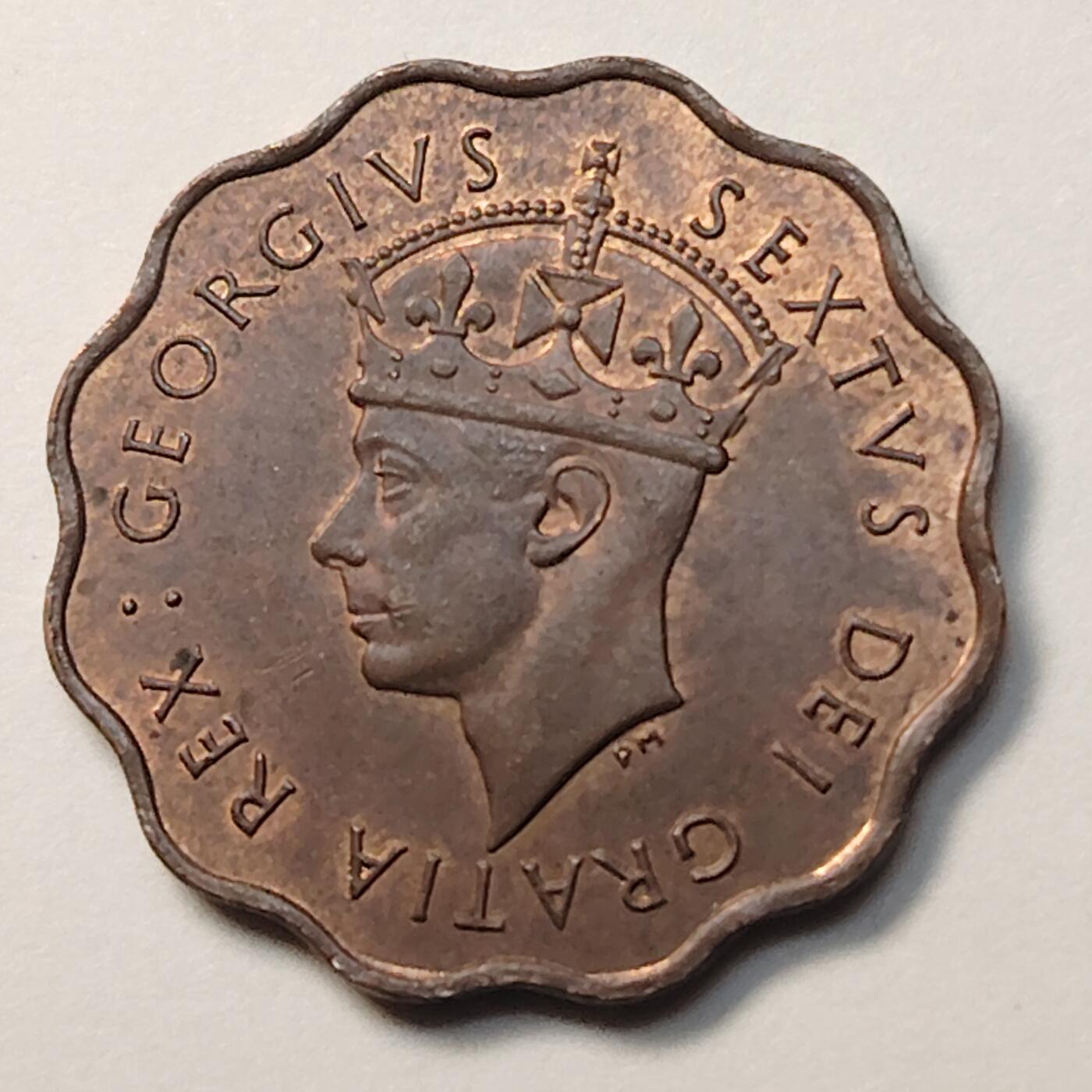 布加迪🐬～世界钱币(上海)🌾第 258 期 /  各国套币和散币 英属塞浦路斯🇨🇾 1949年 乔治六世 1/2皮阿斯特青铜币 19mm