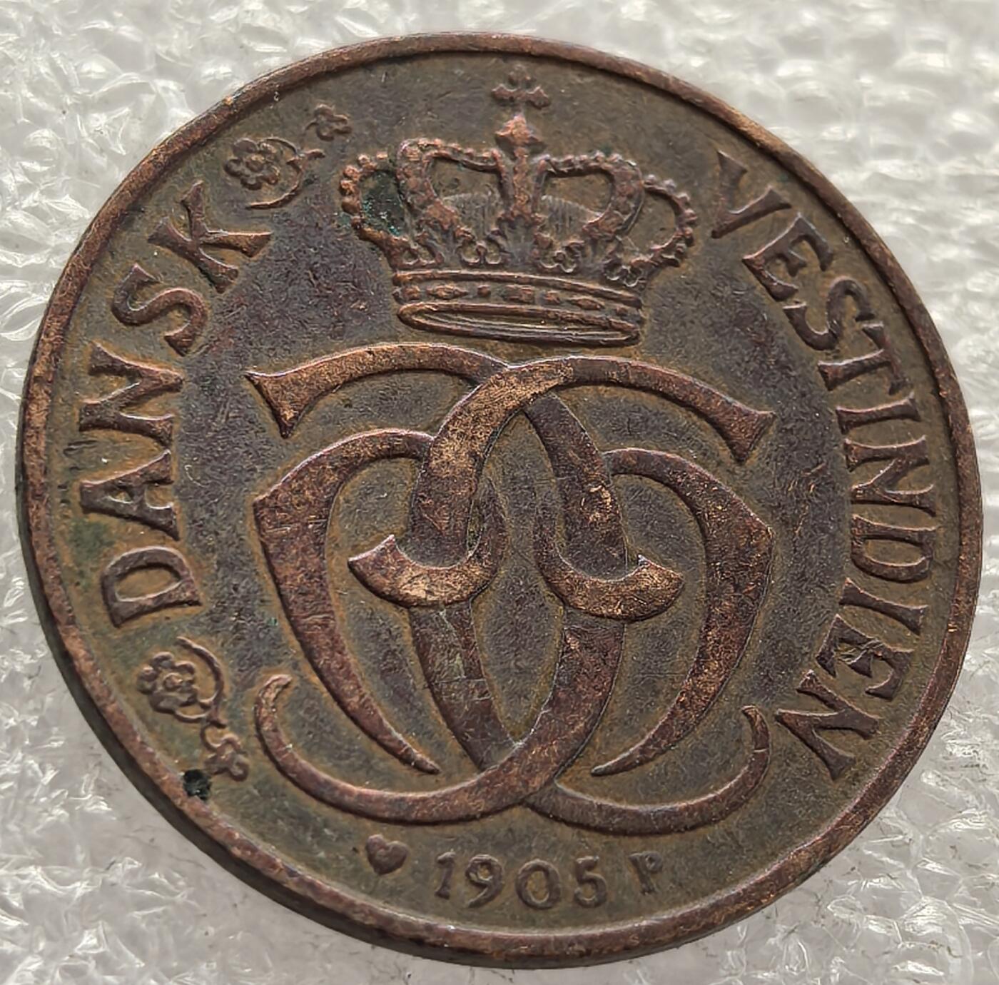  外国优质老铜币银币，周六九点倒数截拍，满百包邮，可寄存半年，喜欢朋友微信扫描二维码可直接参拍 丹属西印度1905年1分