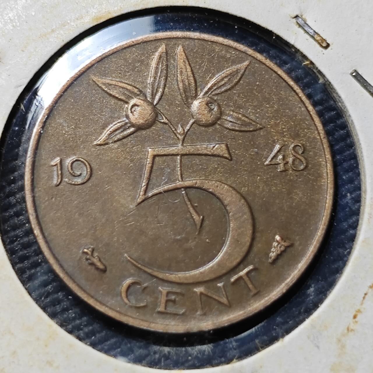 KK钱币收藏小铺  第365场  2月预留时间 周末发货  1948荷兰5分