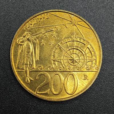 【淘币小摊】实时拍第七百九十拍   散币场   满百包邮可预留二周 每周一统一发货   - 圣马力诺1992年哥伦布航海200里拉纪念币