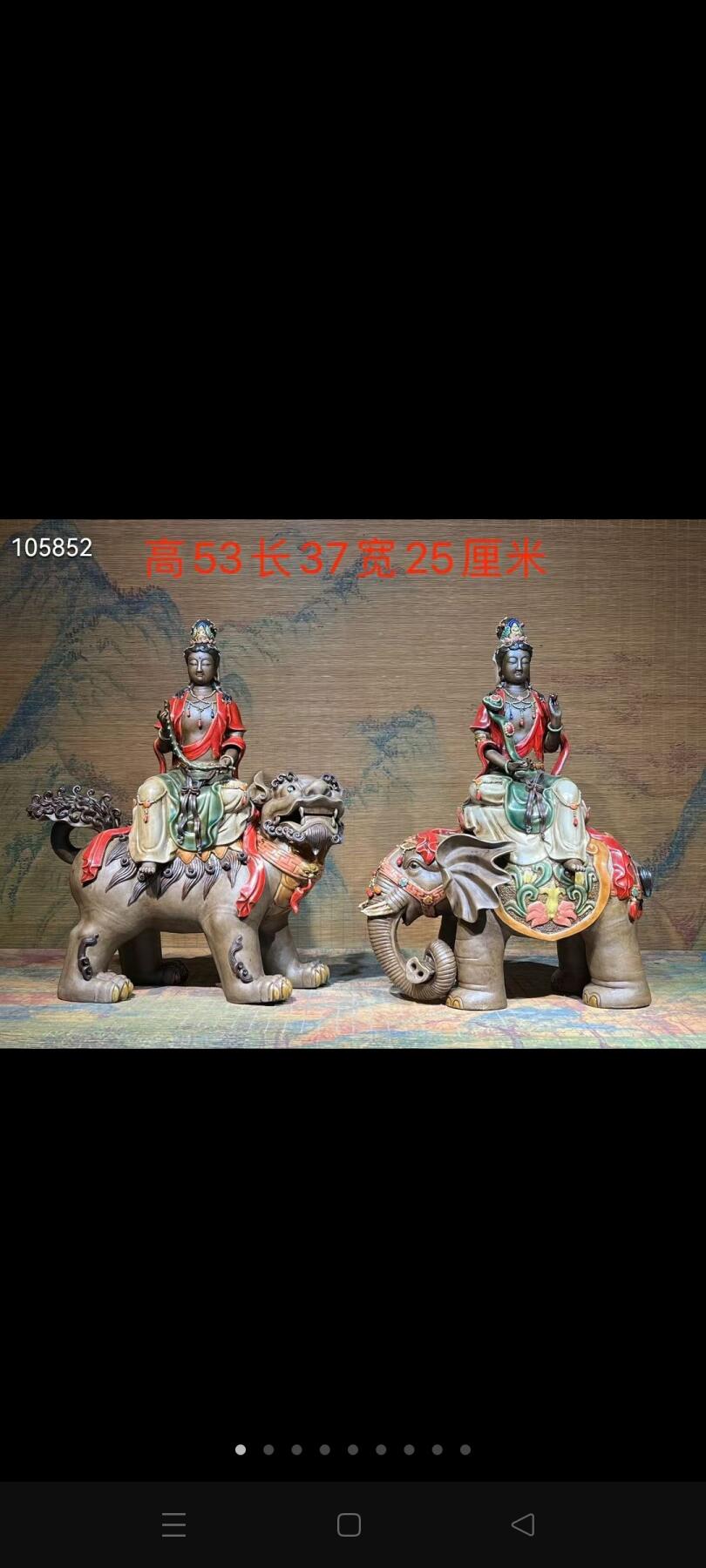 紫砂挂釉文殊菩萨，普贤菩萨，工艺精湛，造型微妙微翘，保存非常完整！