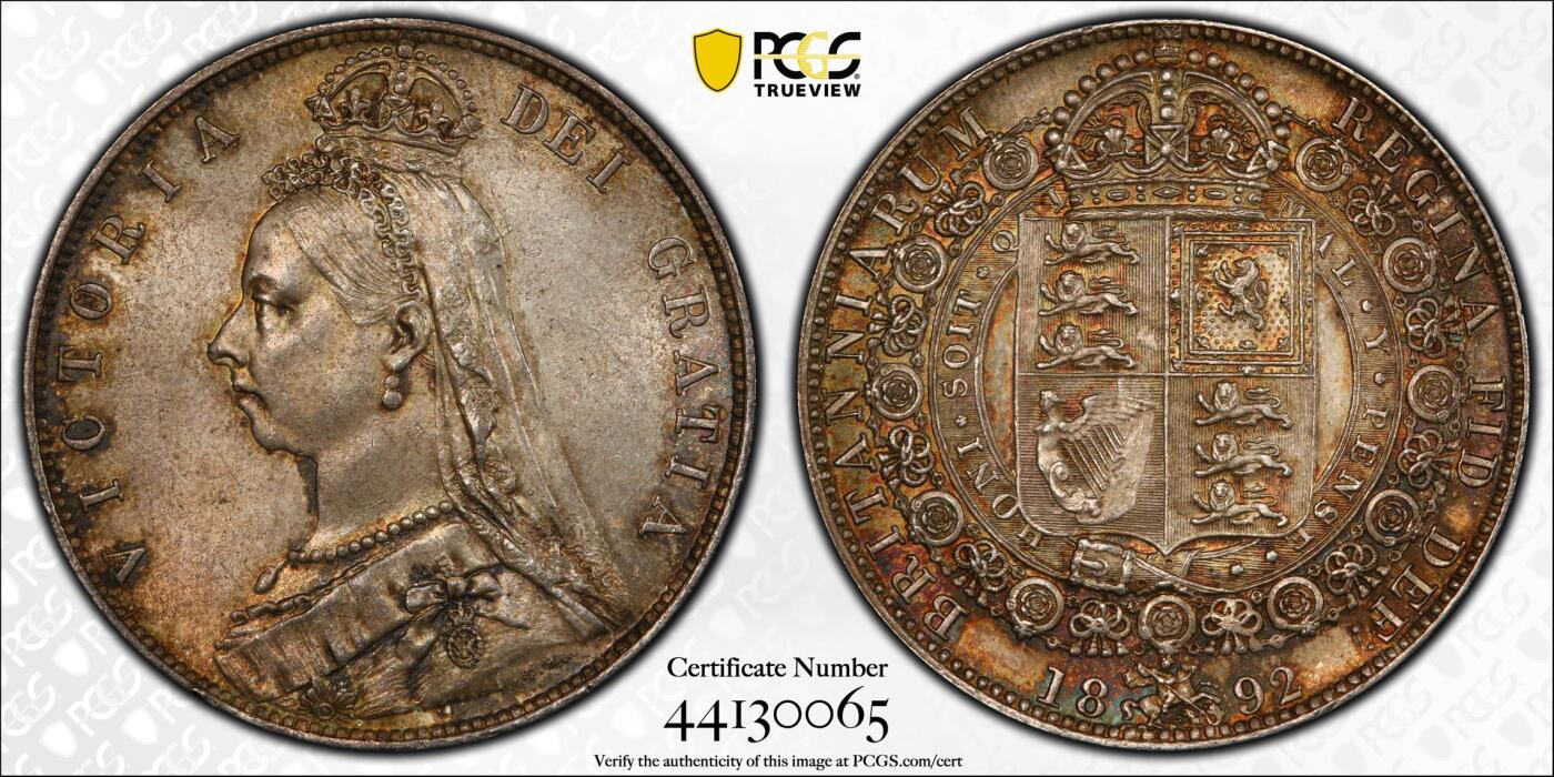 博洋堂“物美丰成”11月精品专场暨第145期（全场包邮） PCGS MS64 英国1892年维多利亚高冠1/2克朗银币 打制犀利，狮子脸清晰可见，包浆和状态都很棒