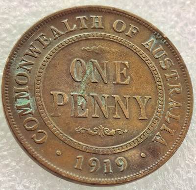  外国优质老铜币银币，周六九点倒数截拍，满百包邮，可寄存半年，喜欢朋友微信扫描二维码可直接参拍 - 澳大利亚1919年大便士少见单点版