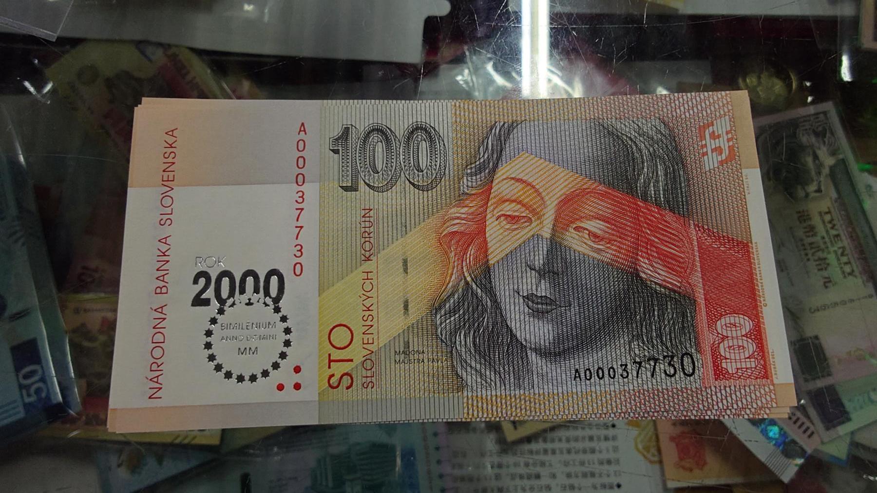 世界钱币～微拍第213期暨2025年第53期  部分库存清仓选号 2000年斯洛伐克100克朗 纪念钞全新绝品无4尾号7730