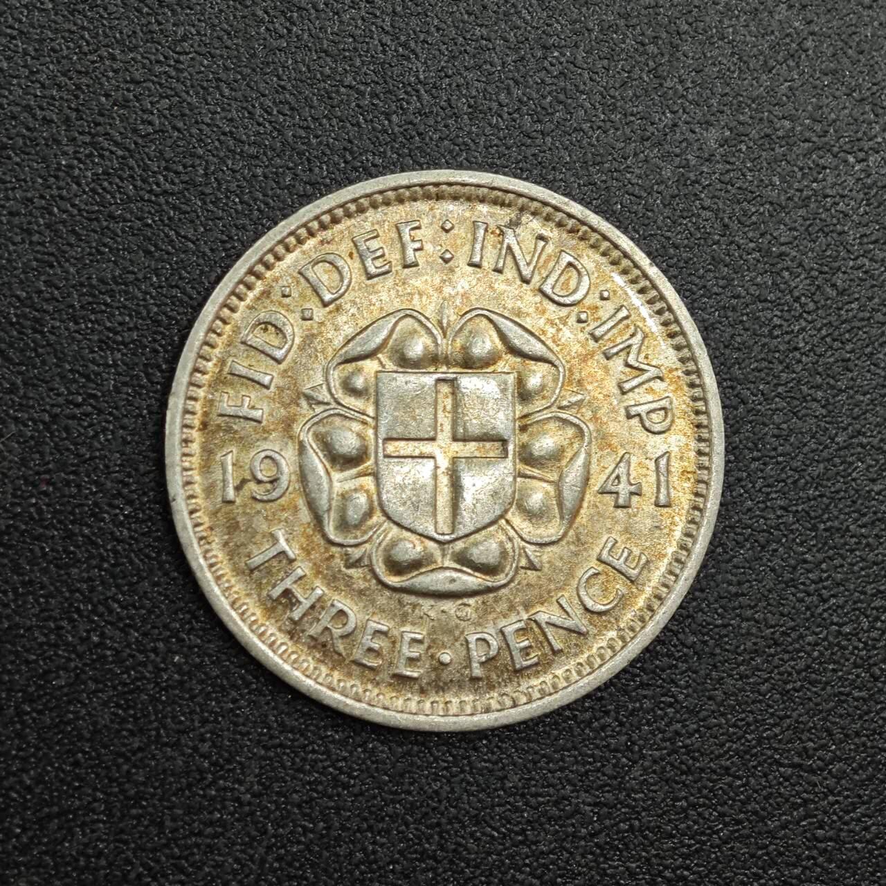 【淘币小摊】实时拍第七百九十拍   散币场   满百包邮可预留二周 每周一统一发货   英国1941年乔治六世3便士银币