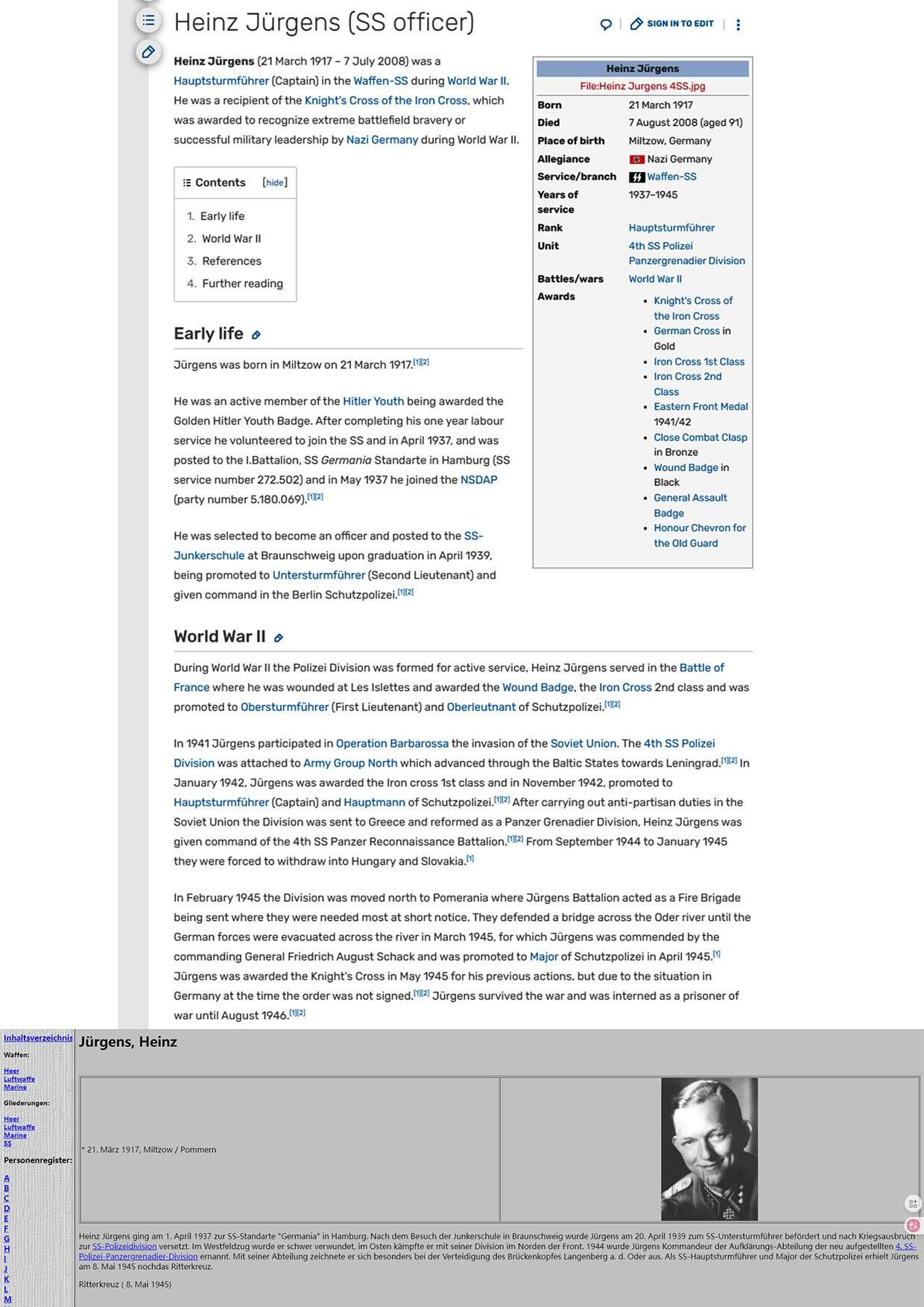 小驴勋章奖章收藏11月8日周六晚6点拍卖（珍爱和平，收藏战争，铭记历史，勿忘国耻，忠党爱国。有偿代拍，送拍规则在简介最后，参拍须阅读规则后再参拍，关系到运费包装发货时效真假辨别等关键信息，拍卖时不再发原图，看大图店主微信码在最后拍品里） SS警察师Heinz Jürgens战后爱克发水印相纸正反双亲签