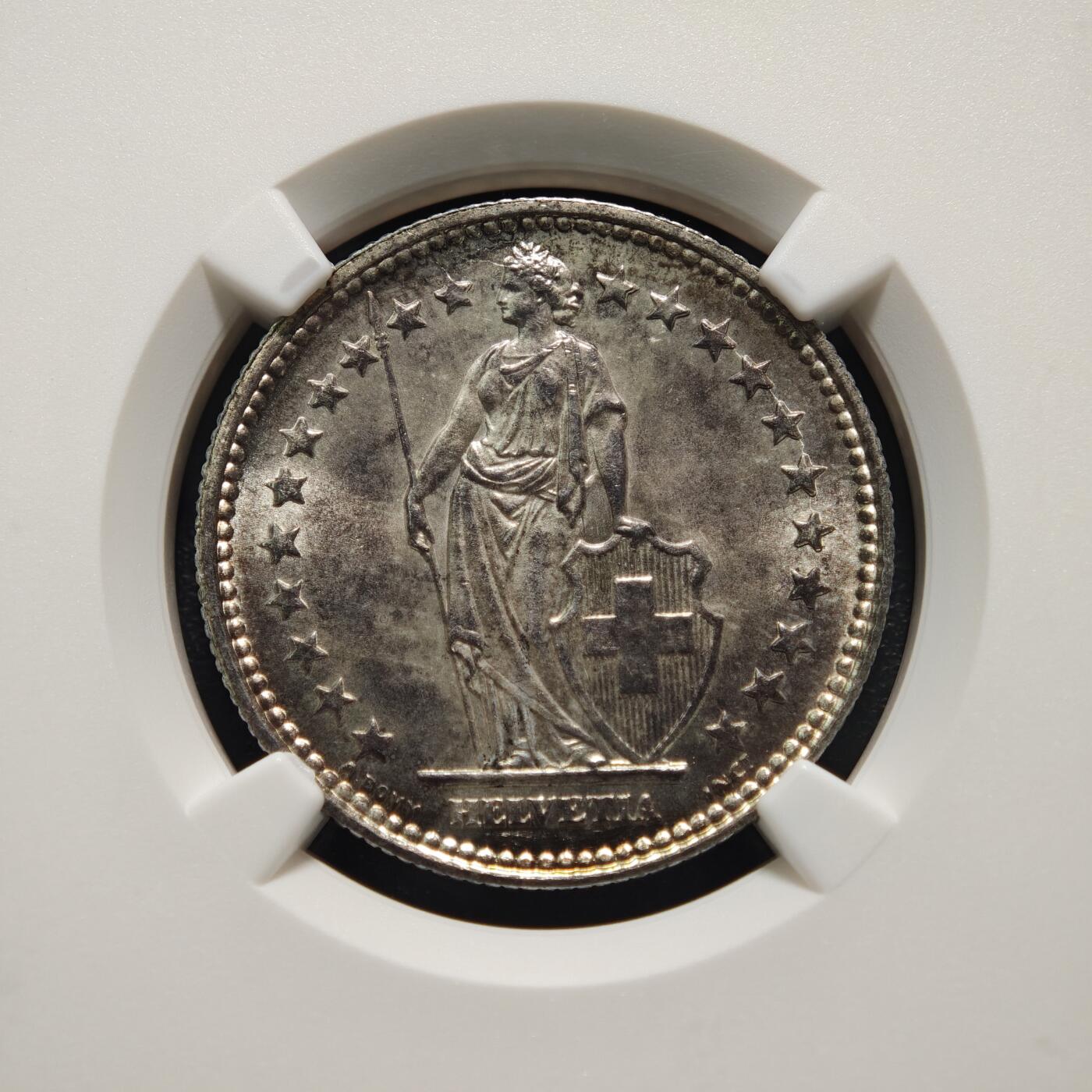 【德藏】世界币章拍卖第152期（拍品征集中~欢迎藏友联系） 1939年 瑞士2法郎银币  原光十足 NGC MS64