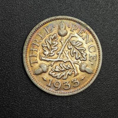 【淘币小摊】实时拍第七百九十拍   散币场   满百包邮可预留二周 每周一统一发货   - 英国1933年乔治五世3便士银币