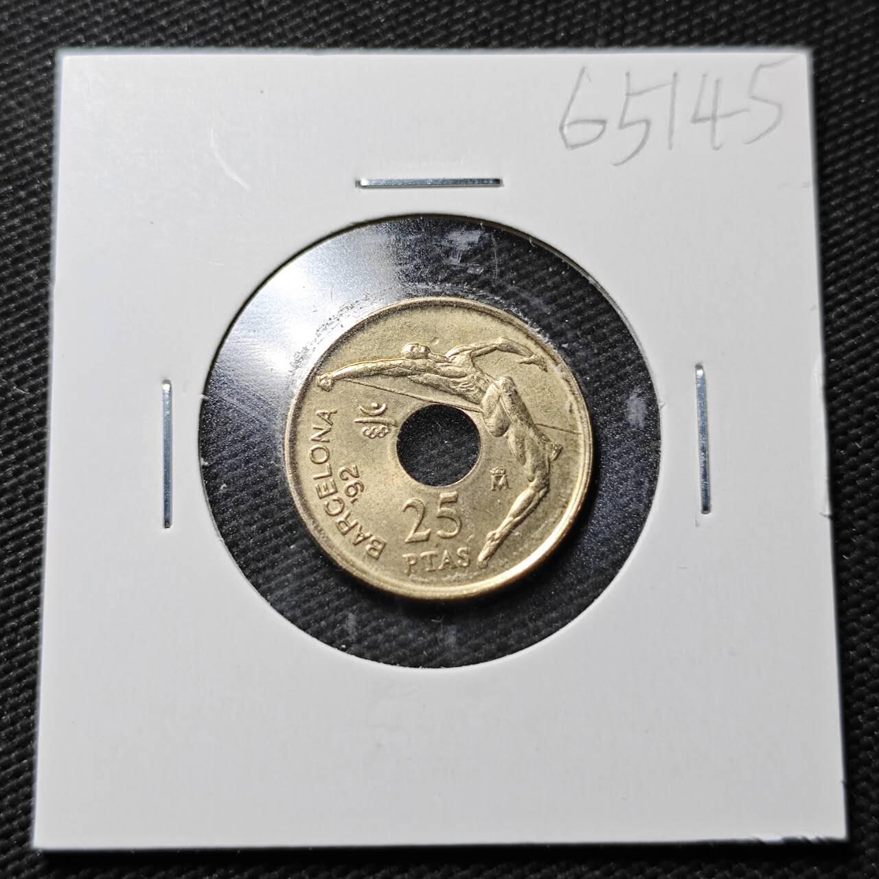 KK钱币收藏小铺  第365场  2月预留时间 周末发货  西班牙25比塞塔纪念币 好品