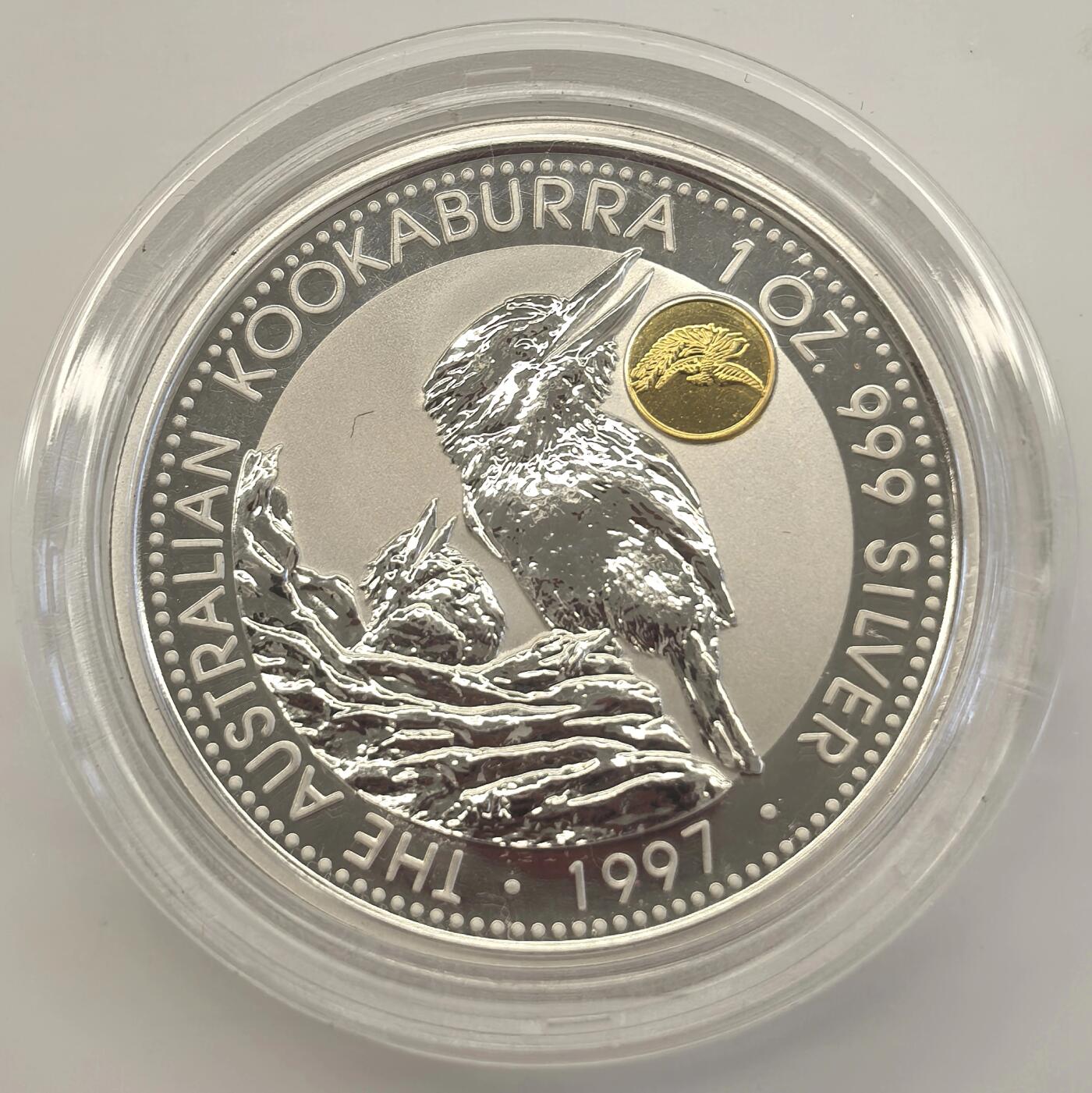 博洋堂“物美丰成”11月精品专场暨第145期（全场包邮） 澳大利亚1997年翠鸟镶嵌0.5克黄金凤凰1盎司银币，原盒证