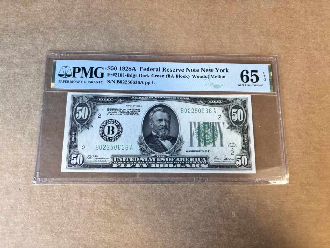 【Blue Auction】世界纸币精拍第747期——18级TOP拍卖/信誉/品质/专业/高效💫 【无47】美国 1928A 50美金 PMG65EPQ 纽约版