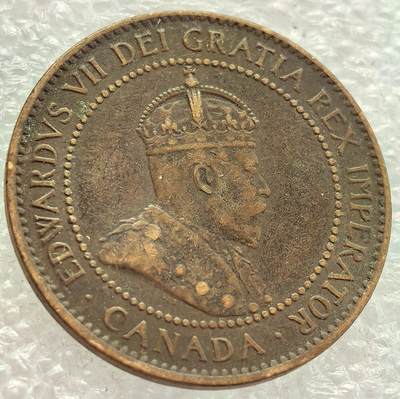  外国优质老铜币银币，周六九点倒数截拍，满百包邮，可寄存半年，喜欢朋友微信扫描二维码可直接参拍 - 加拿大爱德华七世1906年壹分