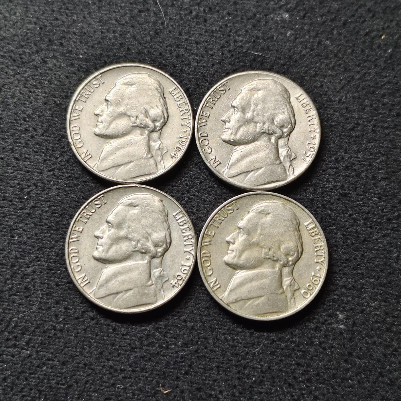 【全场包邮】纯粹捡漏拍474场（免费代拍第11场） 美国各年份（60-70年代）杰斐逊5分4枚一组