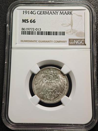 【德藏】世界币章拍卖第152期（拍品征集中~欢迎藏友联系） - 1914年 德国马克银币 原光犀利 转光极强 NGC MS66