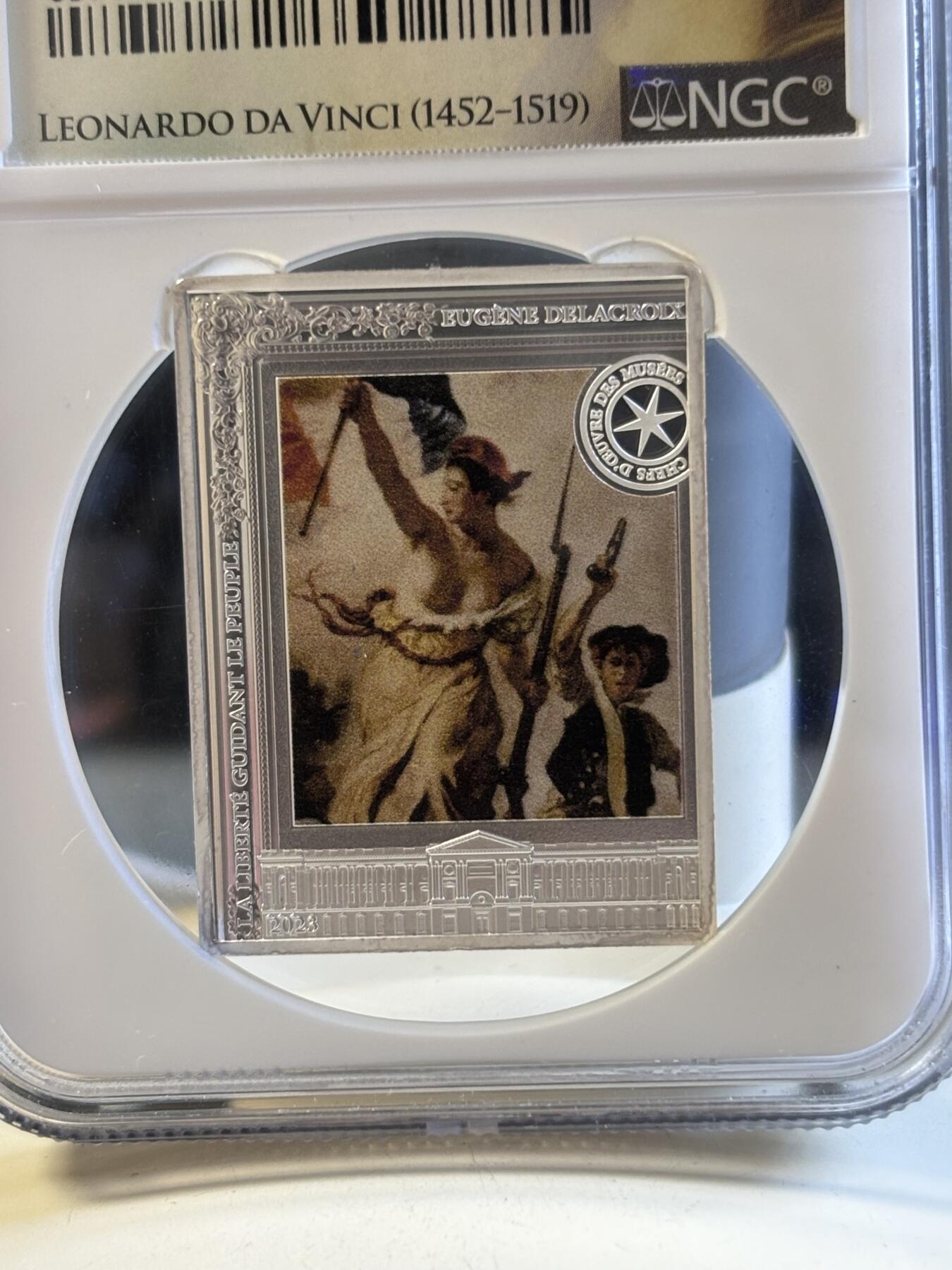 第181期拍卖  2023年法国10欧精制纪念彩色银币 自由指引人民NGC PF69 特殊蒙娜丽莎标，999银，22.2克